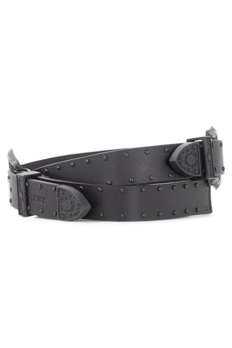 BLACK LEATHER BELT WITH DOUBLE COWBOY BUCKLE by IKKS