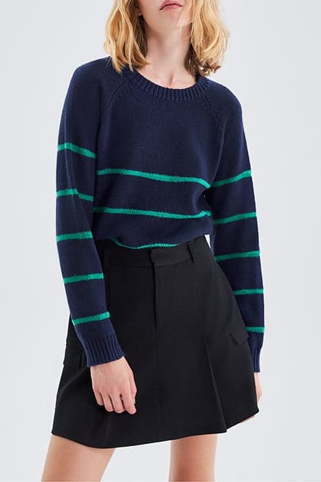 NAVY KNIT SWEATER WITH GREEN STRIPES by IKKS