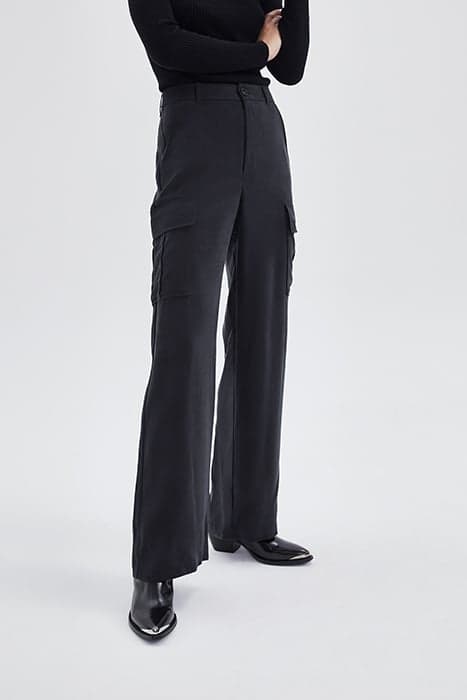 BLACK LYOCELL® HIGH-WAIST CARGO TROUSERS by IKKS