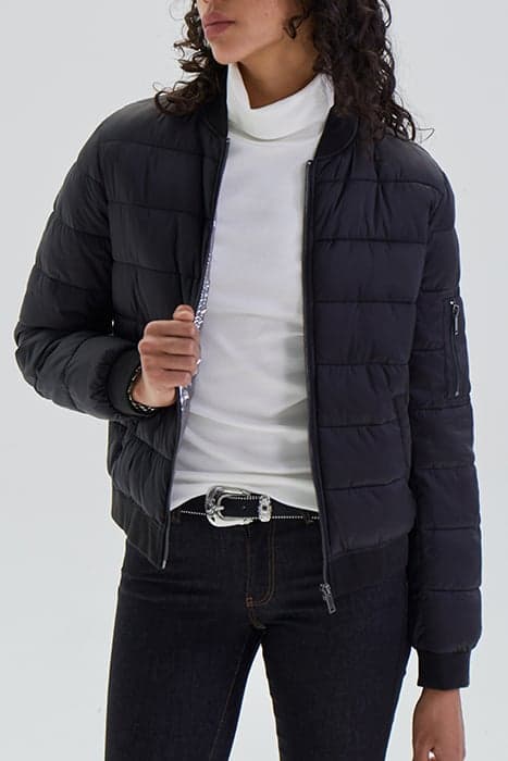 BLACK HIGH-COLLAR SHORT LIGHT PADDED JACKET, BADGE by IKKS