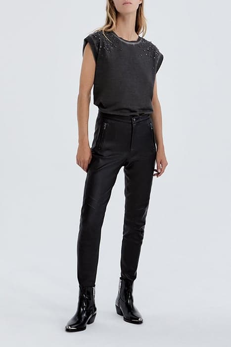 PURE EDITION LEATHER SLIM TROUSERS, ZIPPED POCKETS by IKKS