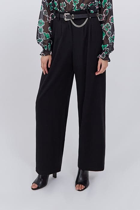 BLACK BELTED HIGH-WAIST WIDE-LEG TROUSERS by IKKS