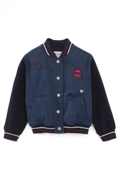 GIRLS’ NAVY DENIM EMBROIDERED MIXED FABRIC BASEBALL JACKET by IKKS