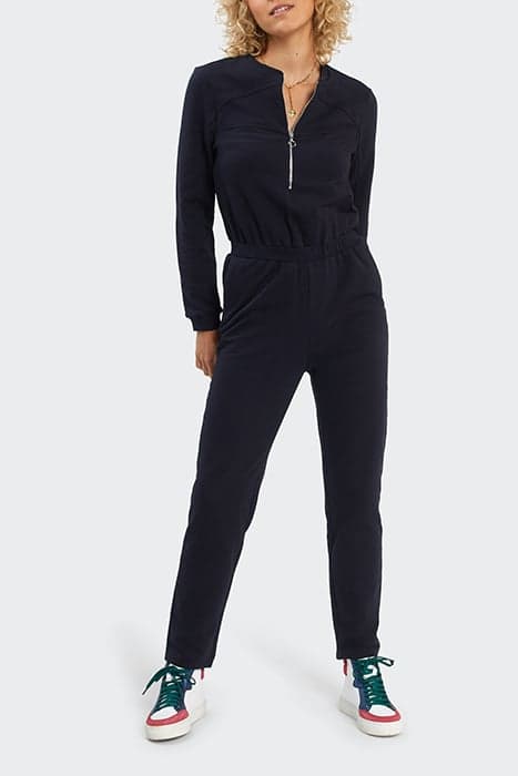 NAVY SWEATSHIRT FABRIC ZIPPED JUMPSUIT by ICODE