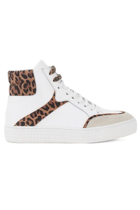 WHITE, GREY, LEOPARD MOTIF HIGH-TOP TRAINERS by ICODE