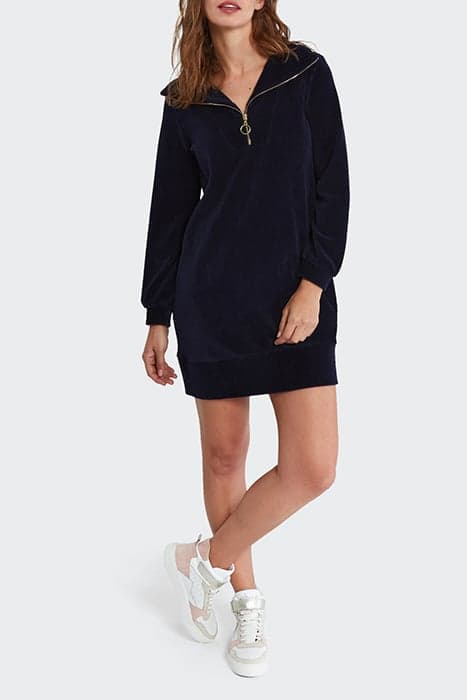 NAVY CORDUROY ZIP-NECK DRESS by ICODE