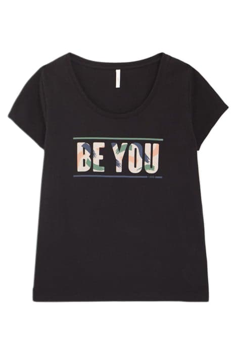 BLACK T-SHIRT WITH PRINTED LETTER SLOGAN by ICODE