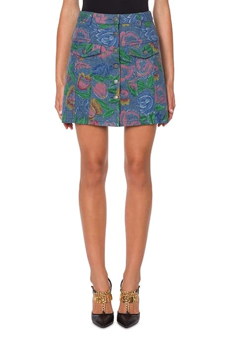 PAINTED FLOWERS DENIM MINISKIRT BLUE by Moschino