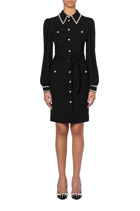 GEORGETTE SHIRT DRESS WITH PEARLS BLACK by Moschino