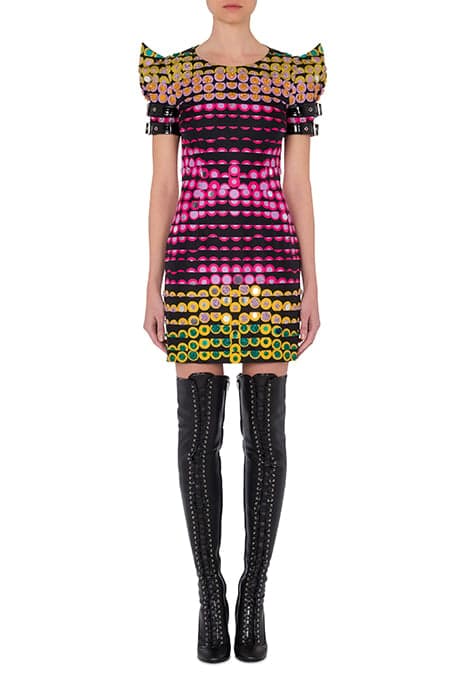 EMBROIDERED POLKA DOTS SILK TWILL DRESS BLACK by Moschino