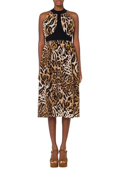 DRESS WITH LEOPARD PRINT KNITTED INSERTS BEIGE by Moschino