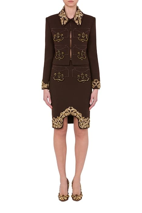 CROPPED CRÊPE JACKET HANDLE WITH CARE BROWN by Moschino