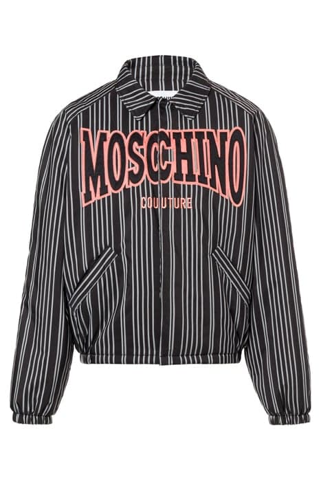 MOSCHINO PINSTRIPE STRIPED NYLON WINDBREAKER BLACK by Moschino