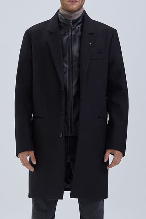 BLACK COAT WITH LEATHER FACING BLACK by IKKS