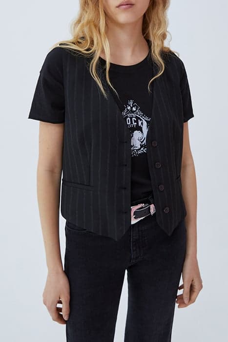 BLACK PINSTRIPE SUIT WAISTCOAT BLACK by IKKS