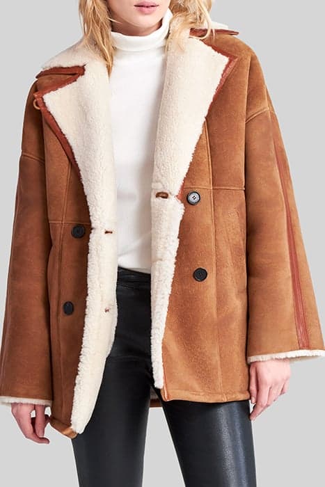 COGNAC CANADIAN-STYLE SHEARLING LEATHER COAT CAPPUCCINO by IKKS