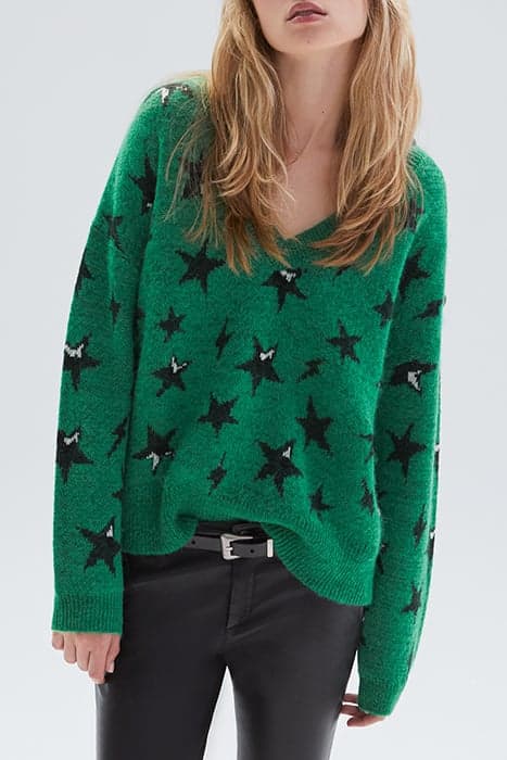 GREEN STAR MOTIF JACQUARD KNIT SWEATER GREEN by IKKS