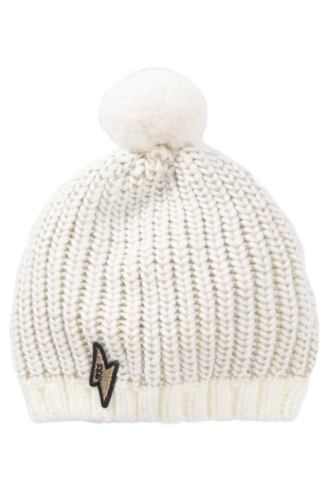 BABY GIRLS’ ECRU KNIT BEANIE, GOLD LUREX & LIGHTNING BADGE O by IKKS