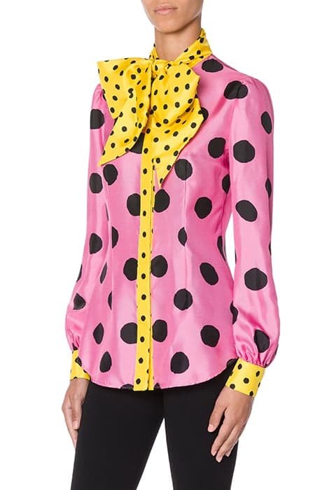 PATCHWORK POLKA DOTS SILK TWILL SHIRT PINK by Moschino