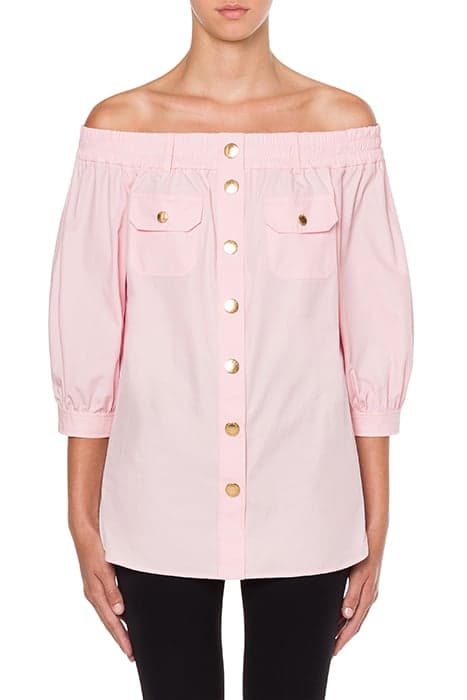 OFF-THE-SHOULDER SHIRT IN POPLIN PINK by Moschino