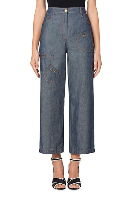 CRAZY POCKETS CHAMBRAY TROUSERS BLUE by Moschino