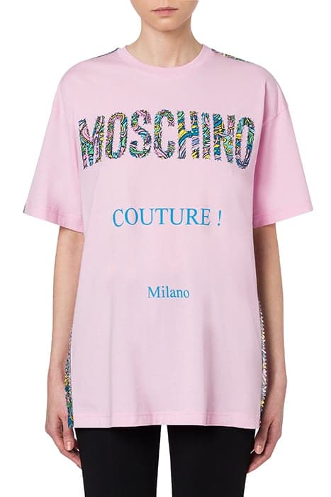 RETRÒ FLOWERS LOGO JERSEY T-SHIRT PINK by Moschino