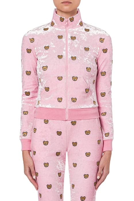 STRETCH VELOR SWEATSHIRT WITH TEDDY EMBROIDERY PINK by Moschino