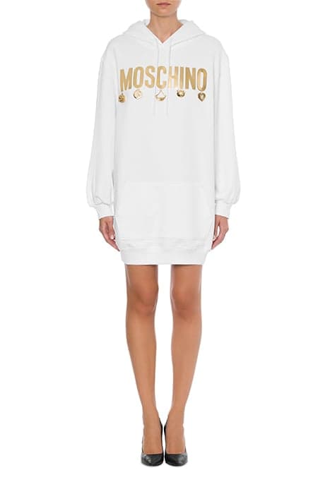 MOSCHINO CHARMS HOODED SWEATSHIRT DRESS WHITE by Moschino