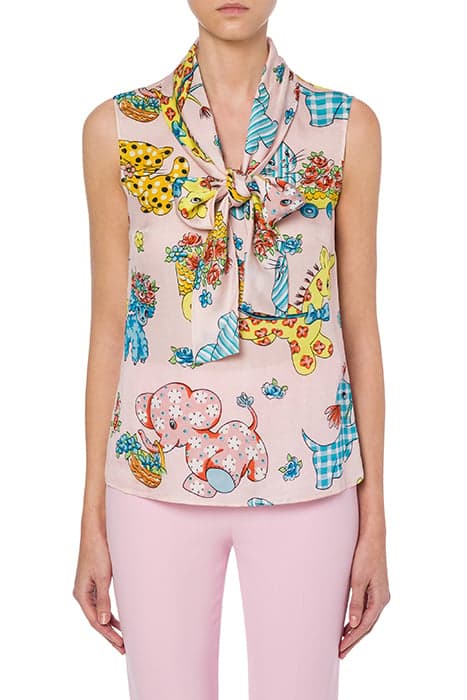 CALICO ANIMALS GEORGETTE TOP PINK by Moschino