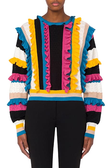 STRIPES & RUFFLES WOOL SWEATER MULTICOLOR by Moschino