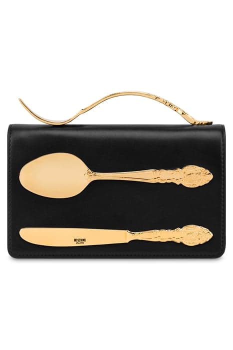 CUTLERY DETAILS CALFSKIN CLUTCH BLACK by Moschino