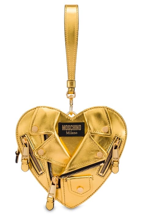 HEART BIKER BAG IN LAMINATED NAPPA GOLD by Moschino