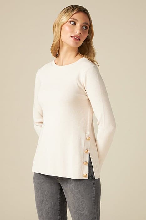 CREW-NECK SWEATER WITH JEWEL SLIT AND BUTTONS WHITE by Oltre