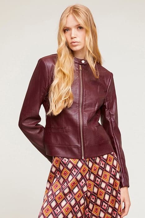 FAUX LEATHER JACKET WITH SHAPING CUTS RED by Motivi