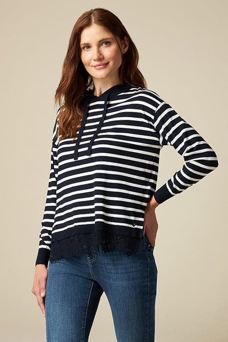 STRIPED SWEATER WITH LACE AT THE HEM BLUE by Oltre