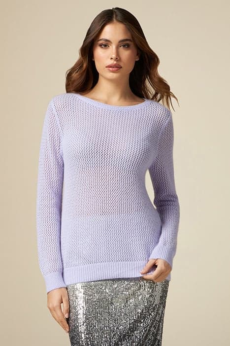 STRIPED SWEATER WITH LACE AT THE HEM VIOLET by Oltre