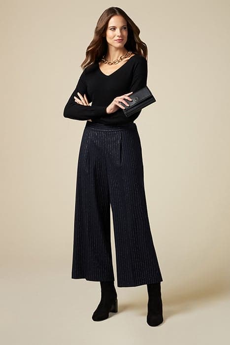 CROPPED PINSTRIPED TROUSERS BLUE by Oltre