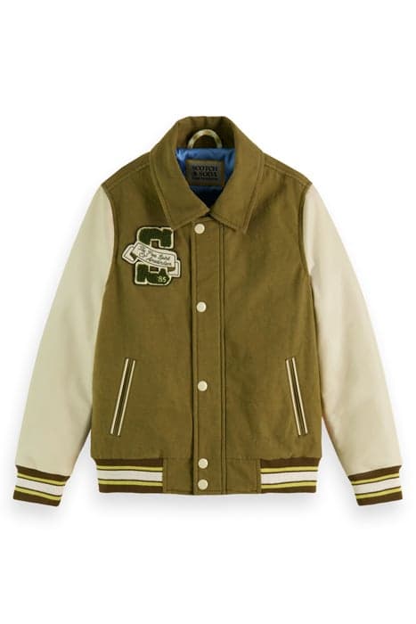 CANVAS VARSITY JACKET WITH LEATHER SLEEVES KHAKI by Scotch & Soda