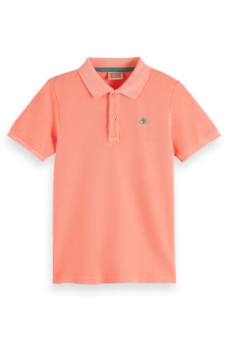 GARMENT-DYED SHORT-SLEEVED PIQUE POLO NEON CORAL by Scotch & Soda