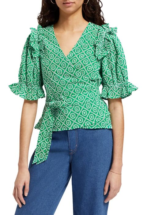 WRAP TOP WITH BRODERIE ANGLAISE GREEN BRODERIE ANGLAISE by Scotch & Soda