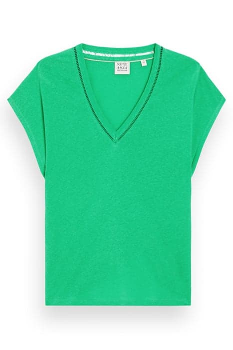 V-NECK LADDER DETAIL LOOSE FIT T-SHIRT SCUBA GREEN by Scotch & Soda