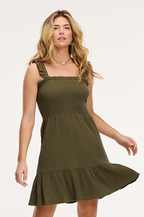 BORA-BORA DRESS MOUSSELINE WAFFLE FOREST GREEN by Shiwi