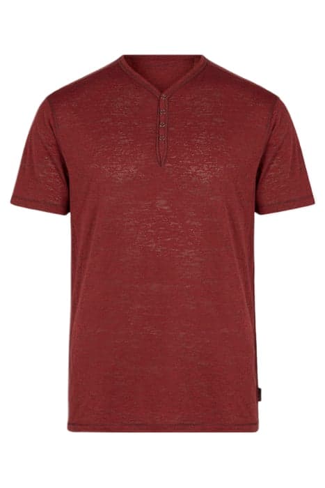 WAYLON SS SNAP FRONT BURNOUT V HENLEY FIREBRICK by John Varvatos