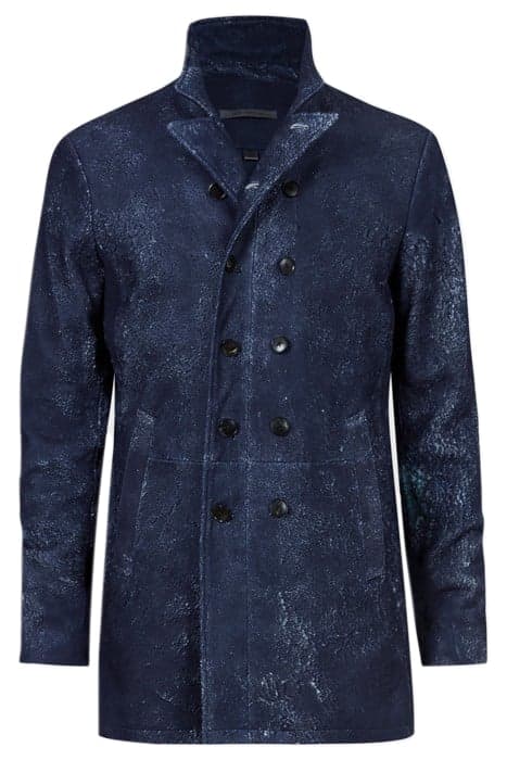 SHEEP SKIN DBL BREASTED CUT-AWAY MID LEN INK BLUE by John Varvatos