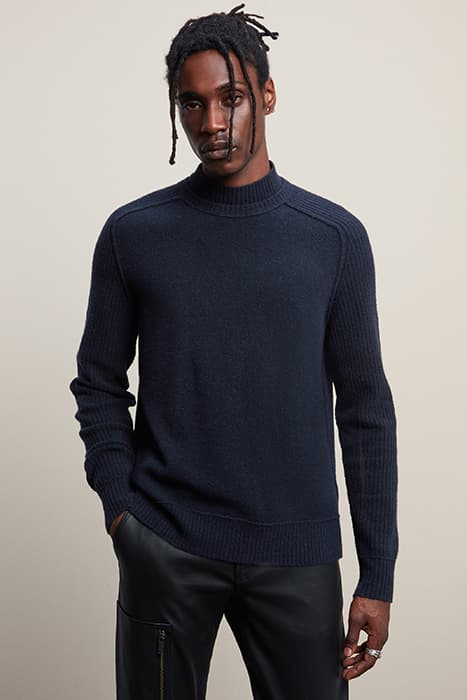 FREDERICK LS MOCK NECK IN BRUSHED YARN NAVY by John Varvatos