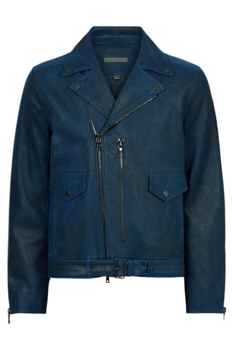 ZIP CLOSURE BELTED BIKER JACKET WITH VER CAPRI BLUE by John Varvatos