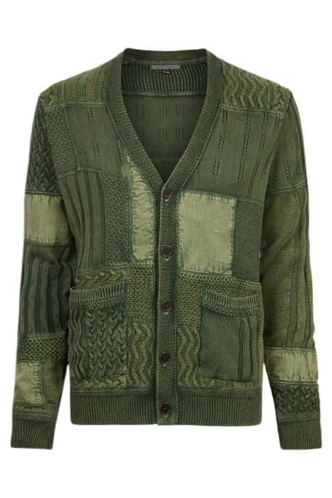 FRANCIS LS MIXED TEXTURE PATCHWORK CARDI OLIVE by John Varvatos