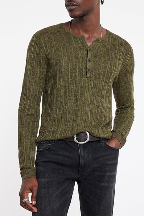 WILLIAM SLIM FIT HENLEY WITH MISS AND TU JUNIPER by John Varvatos