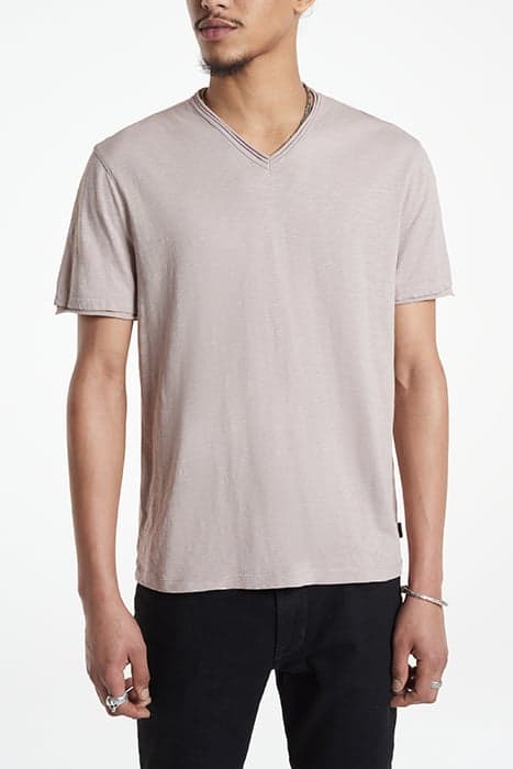 MILES SLUB V-NECK WITH CUT RAW EDGE DRIED PETAL by John Varvatos