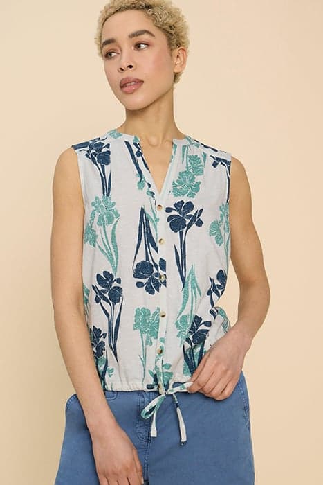 TULIP JERSEY SLEEVELESS SHIRT WHITE PRINT by White Stuff